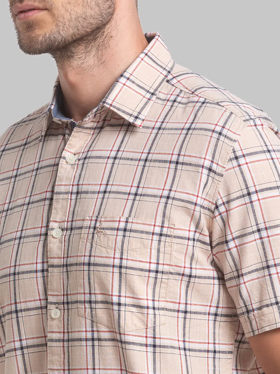 Men Fawn Slim Fit Checks Cotton Half Sleeve Shirts - Image 6