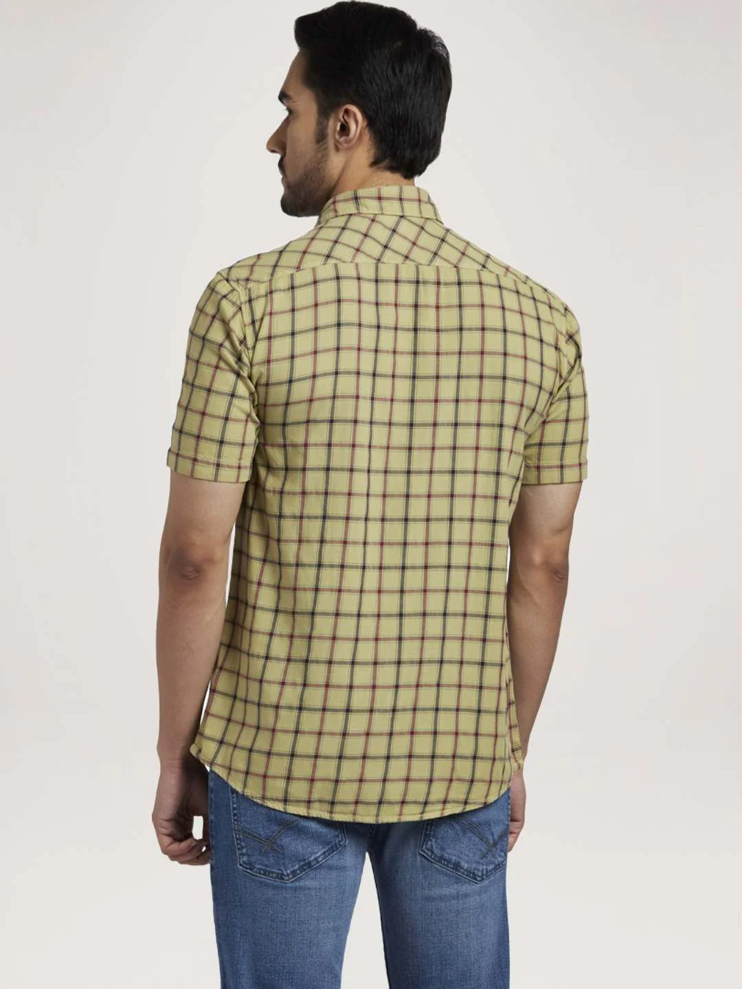 Men Fawn Slim Fit Checks Cotton Half Sleeve Shirts - Image 3