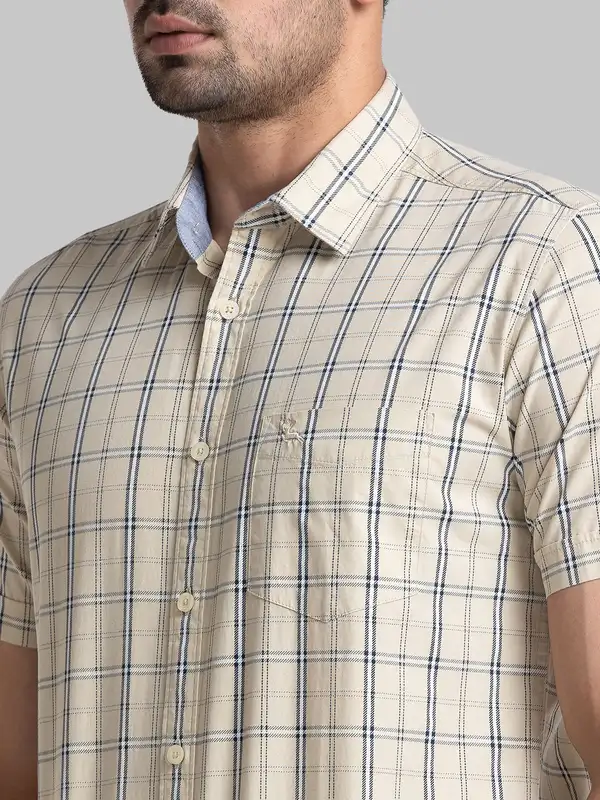 Men Fawn Slim Fit Checks Cotton Half Sleeve Shirts - Image 6
