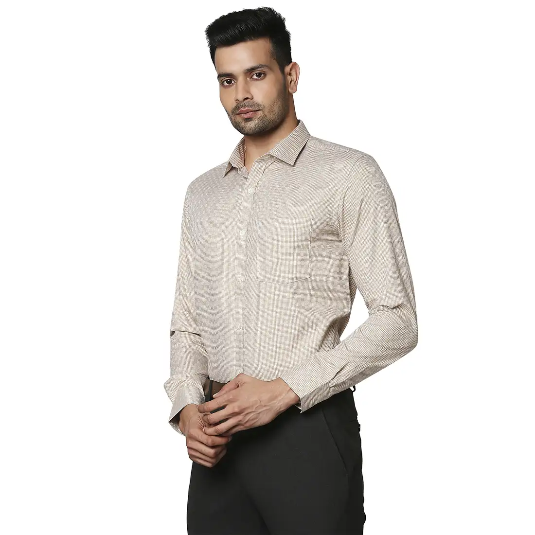 Men Fawn Slim Fit Checks Cotton Shirts - Image 3