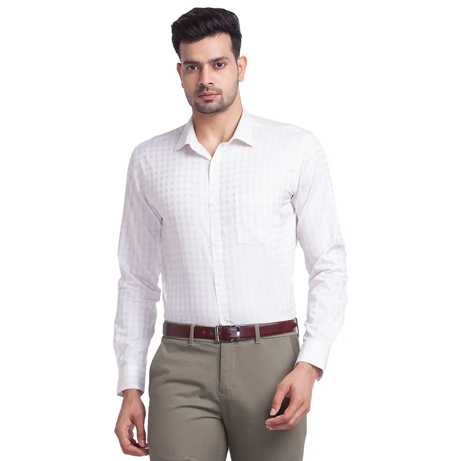 Park Avenue Men White Checks Slim Fit Cotton Formal Shirt