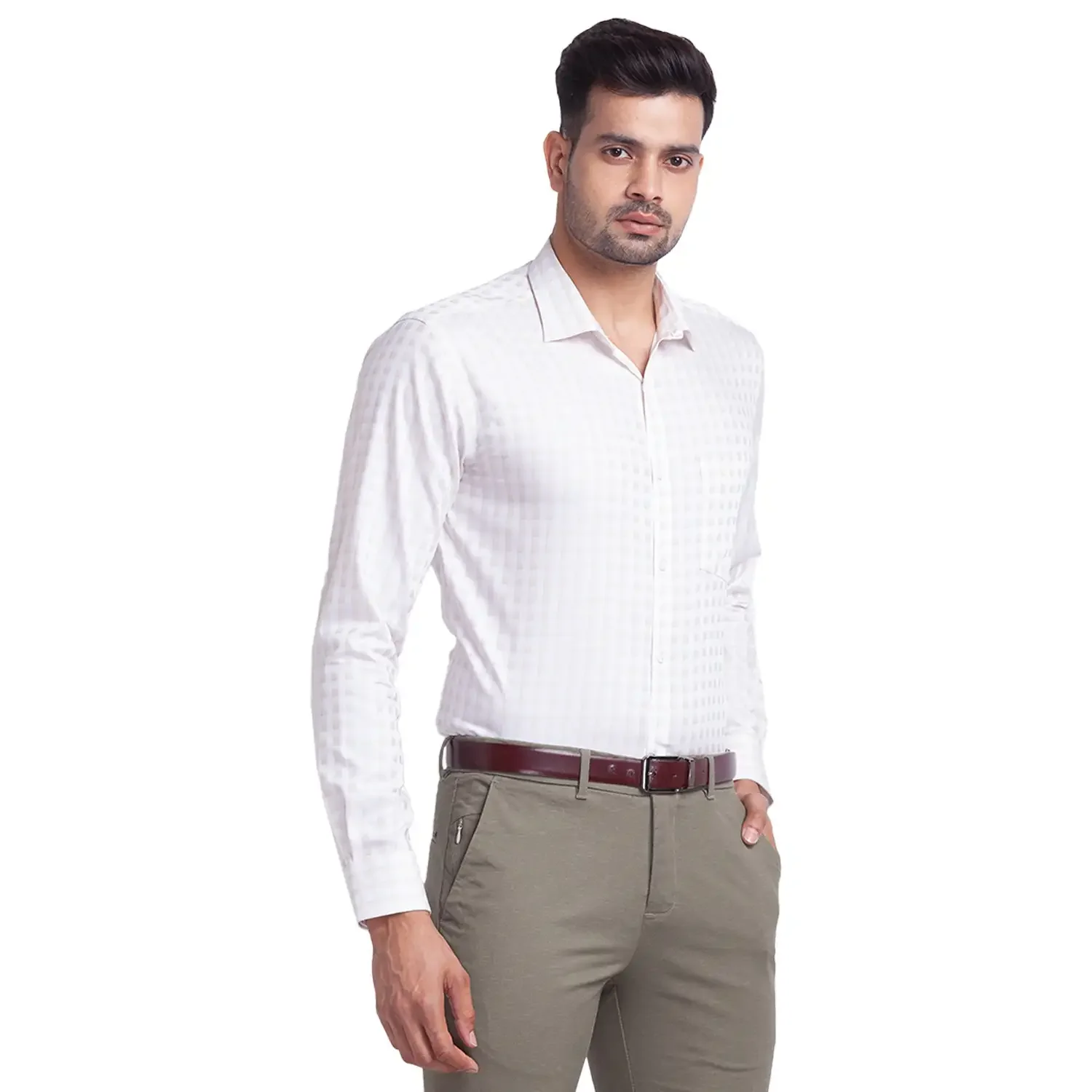 Park Avenue Men White Checks Slim Fit Cotton Formal Shirt - Image 2