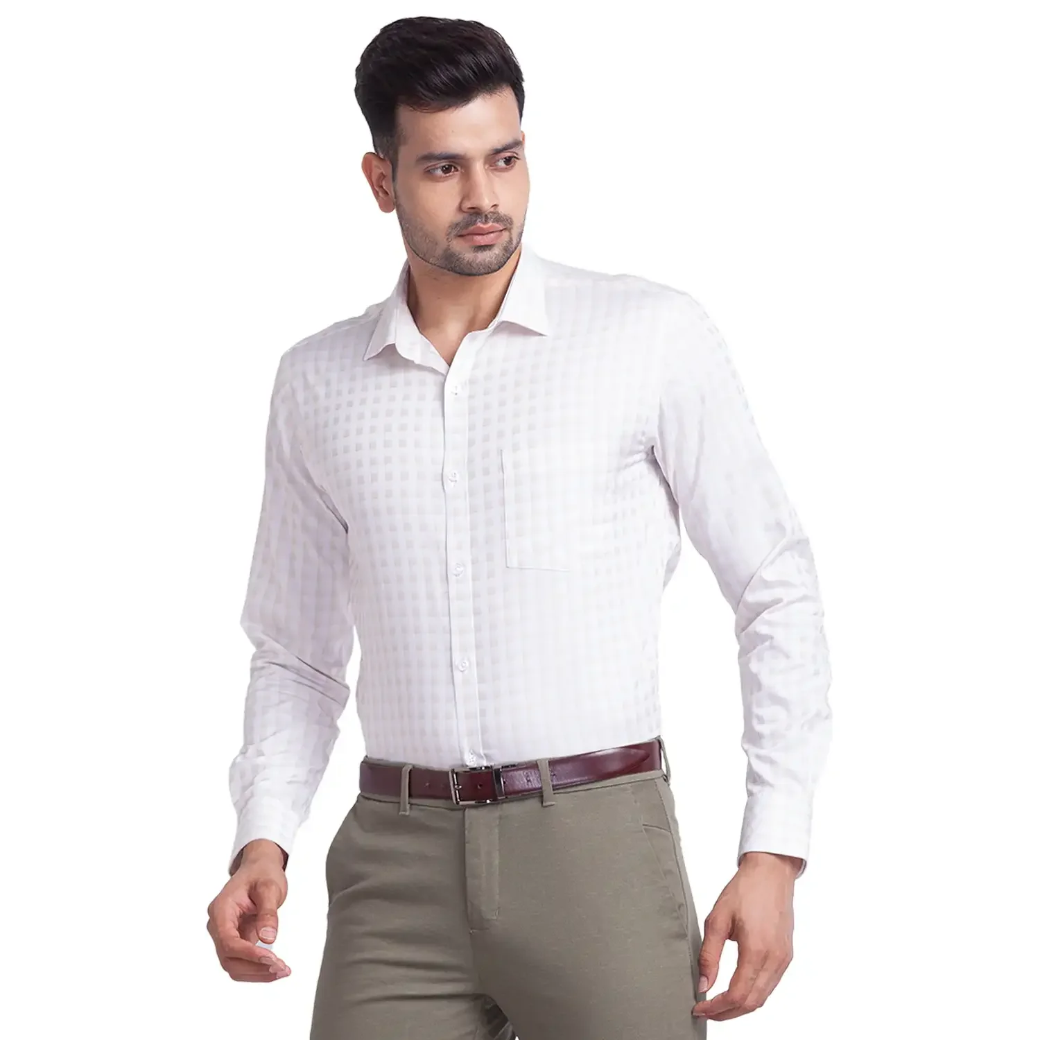 Park Avenue Men White Checks Slim Fit Cotton Formal Shirt - Image 3
