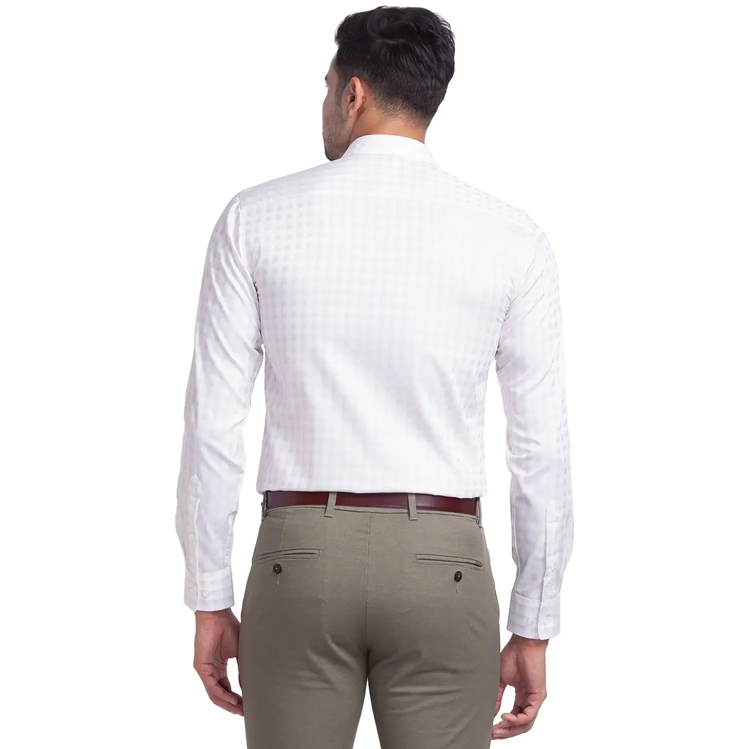 Park Avenue Men White Checks Slim Fit Cotton Formal Shirt - Image 4