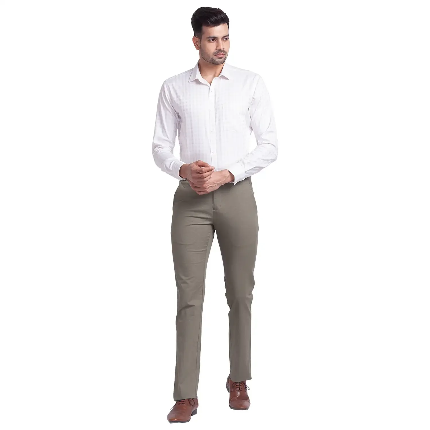 Park Avenue Men White Checks Slim Fit Cotton Formal Shirt - Image 5