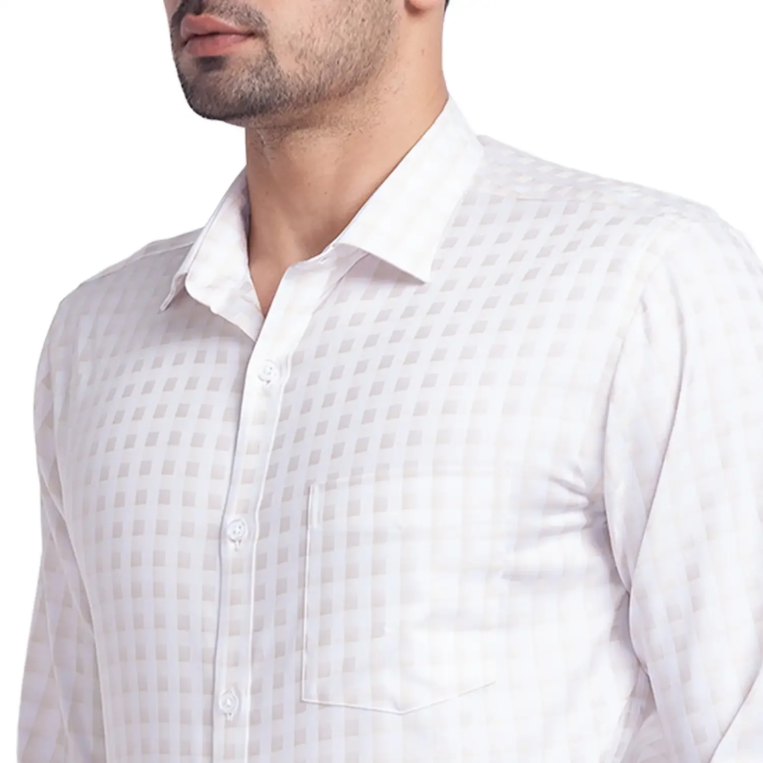 Park Avenue Men White Checks Slim Fit Cotton Formal Shirt - Image 6