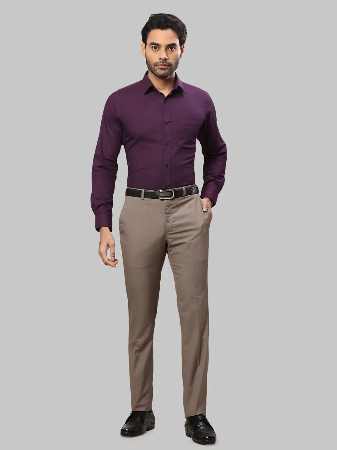 Men Fawn Slim Fit Checks Polyester Blend Trouser - Image 5