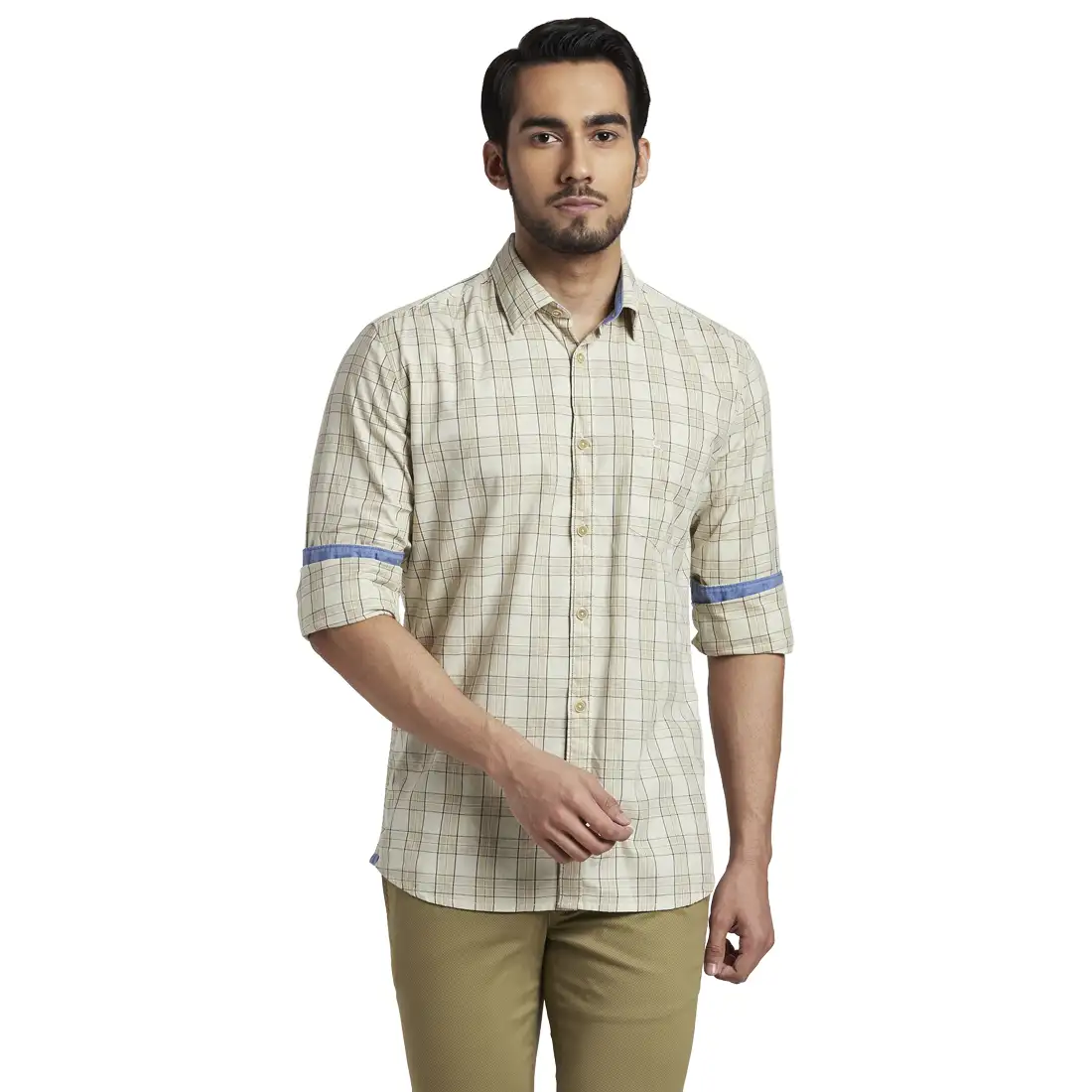 Men Fawn Slim Fit Checks Viscose Blend Full Sleeve Shirts
