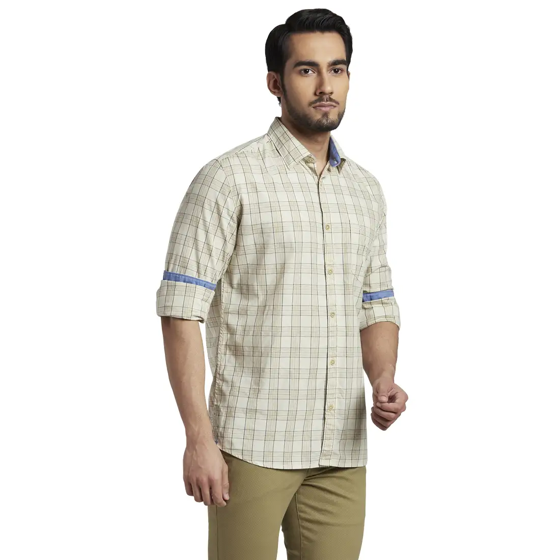 Men Fawn Slim Fit Checks Viscose Blend Full Sleeve Shirts - Image 2