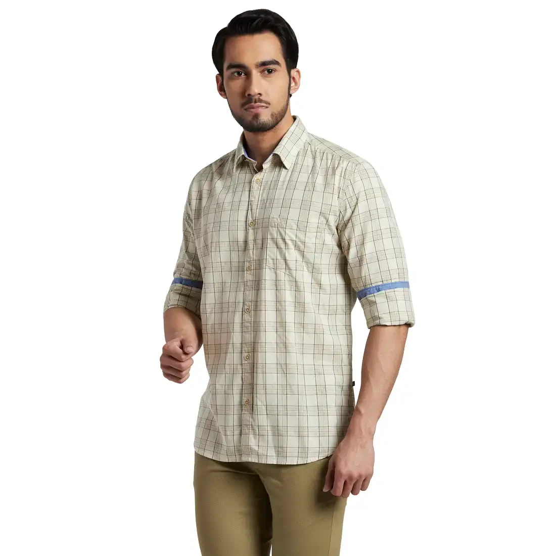 Men Fawn Slim Fit Checks Viscose Blend Full Sleeve Shirts - Image 3