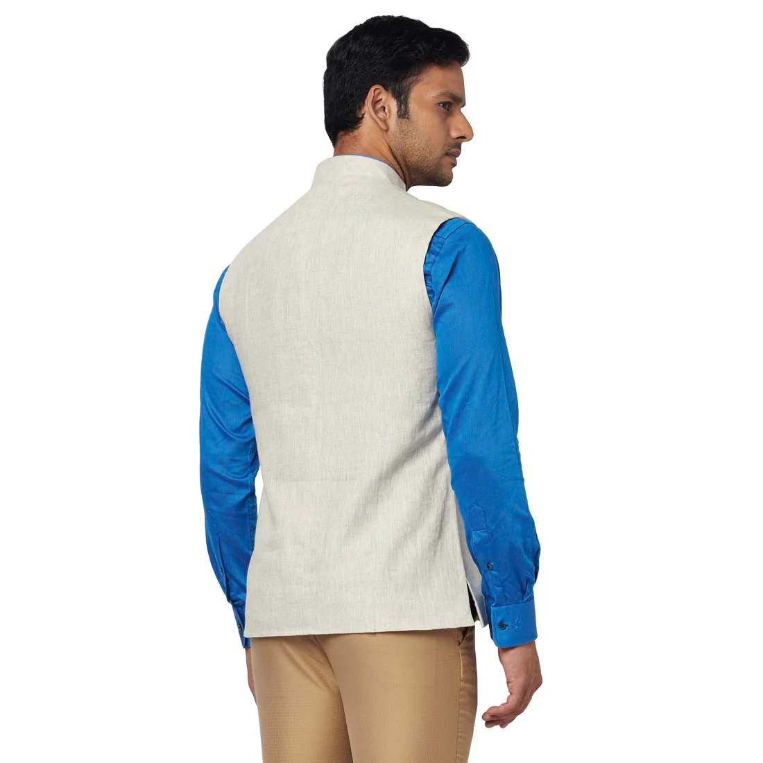 Men Fawn Slim Fit Plain Linen Waist Coat - Image 4