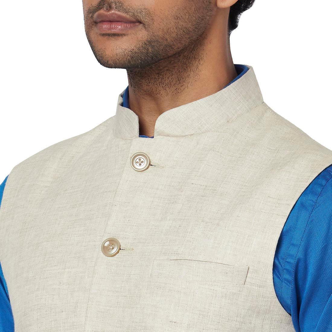 Men Fawn Slim Fit Plain Linen Waist Coat - Image 6