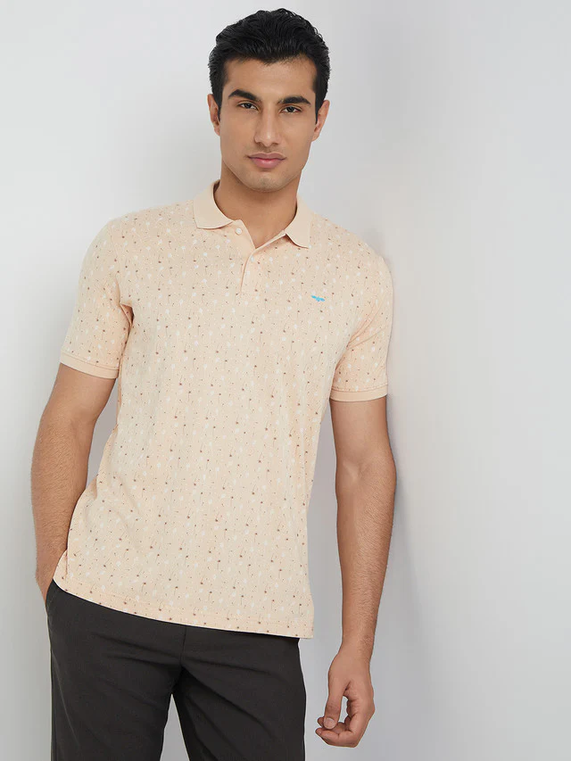 Men Fawn Slim Fit Print Cotton Blend Round Neck Collar Polo T-Shirt