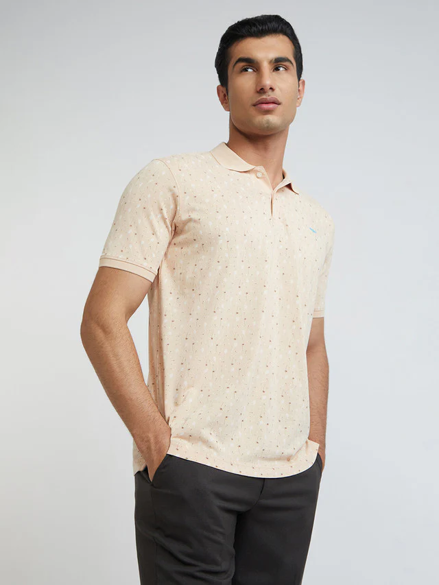 Men Fawn Slim Fit Print Cotton Blend Round Neck Collar Polo T-Shirt - Image 2