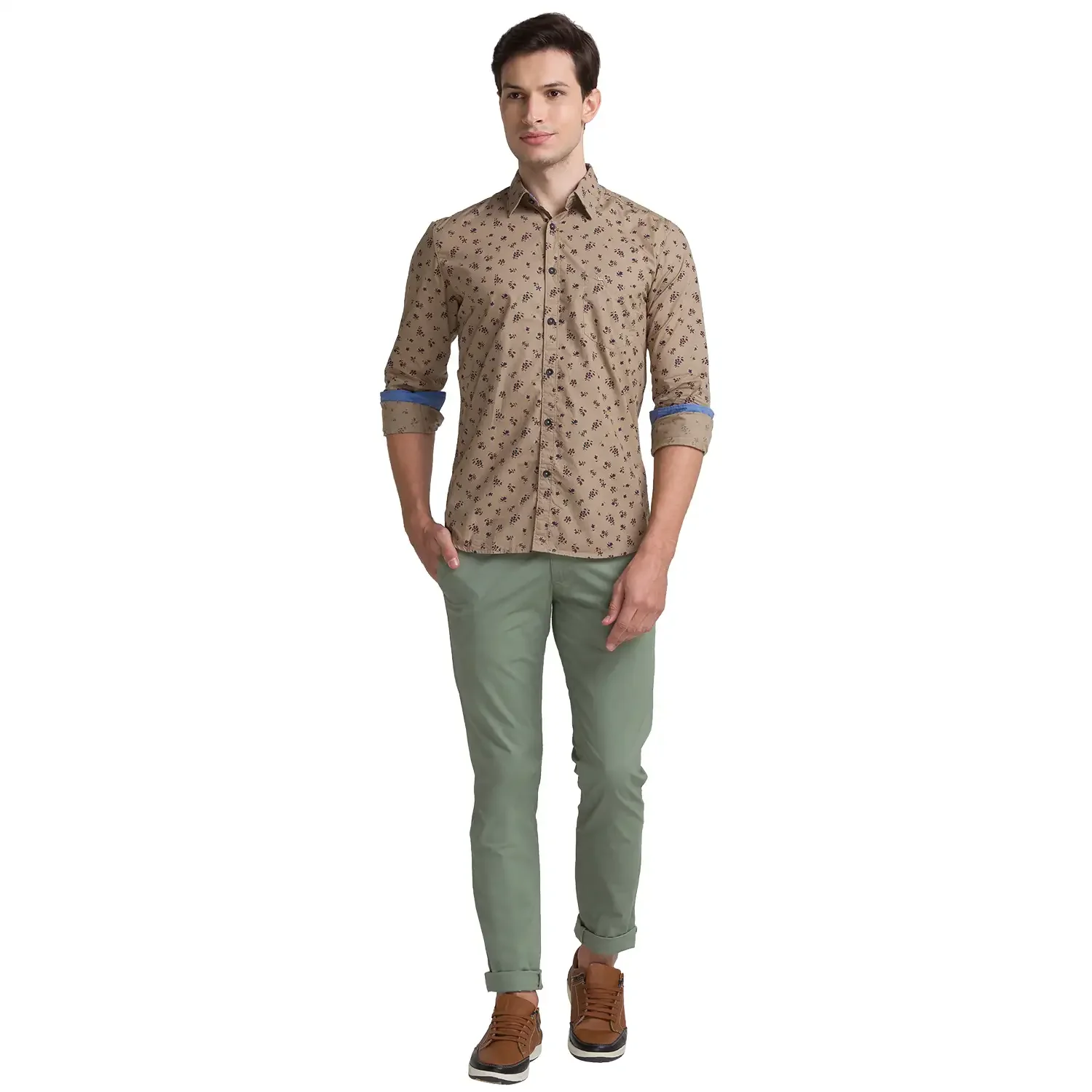 Men Fawn Slim Fit Print Cotton Full Sleeve Shirts - Image 5