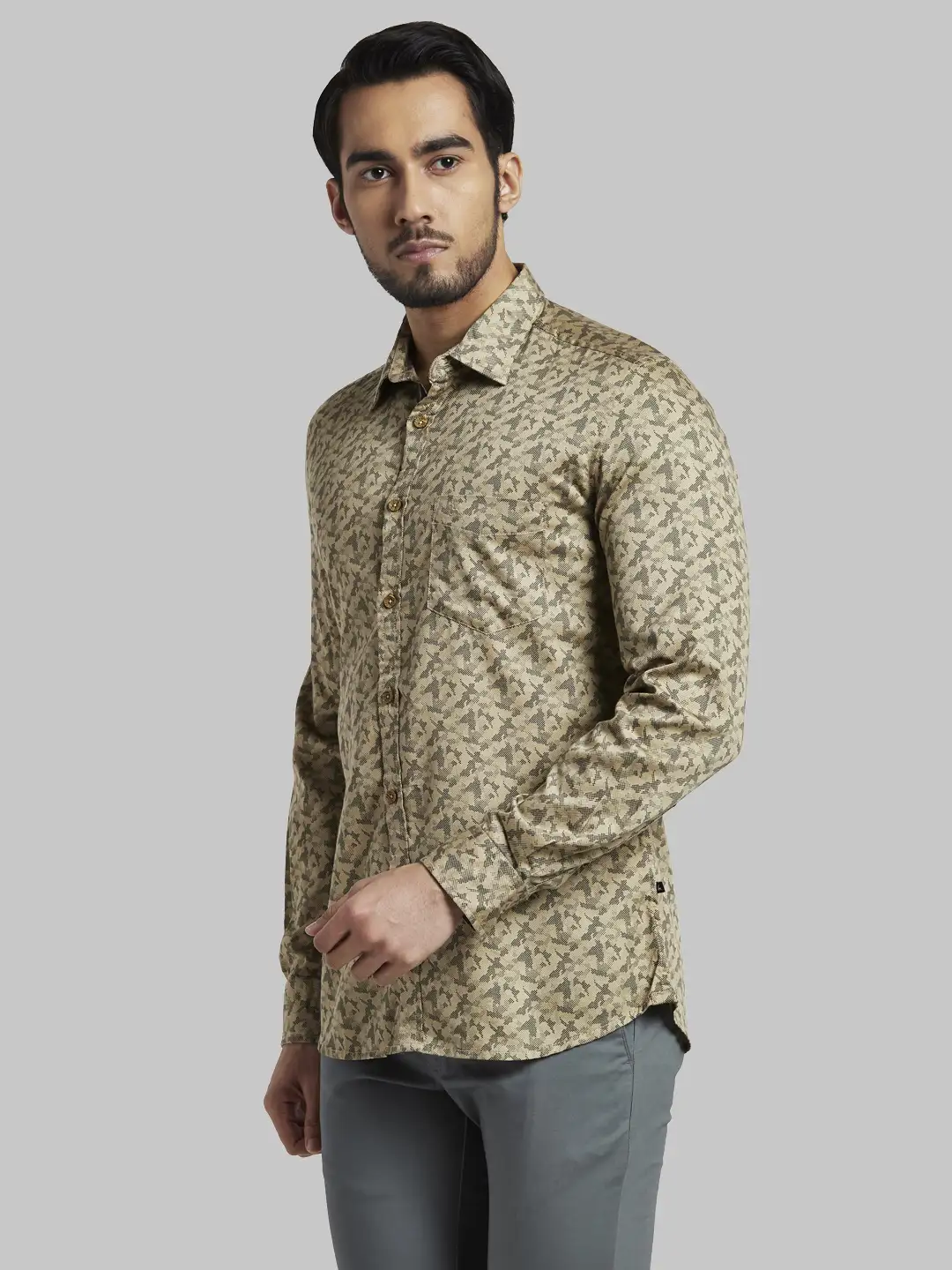Men Fawn Slim Fit Print Cotton Full Sleeve Shirts - Image 3