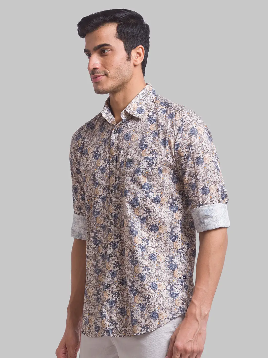 Men Fawn Slim Fit Print Cotton Full Sleeve Shirts - Image 3