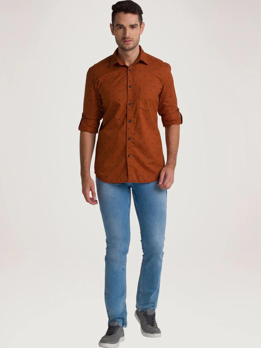 Men Fawn Slim Fit Print Cotton Full Sleeve Shirts