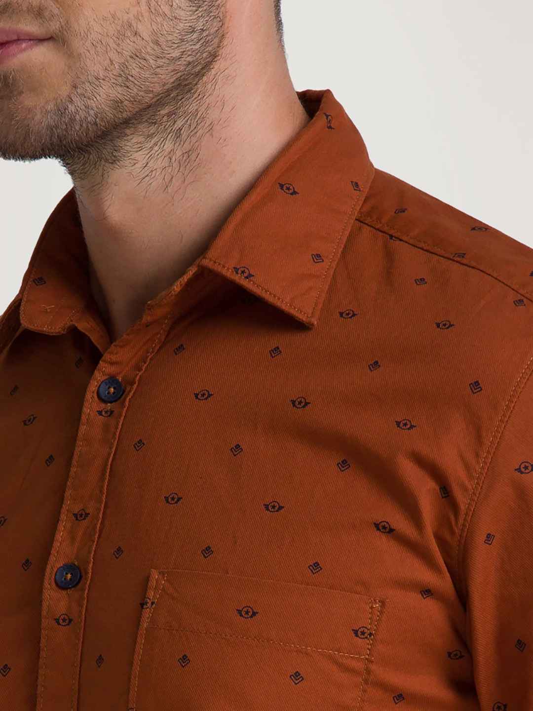 Men Fawn Slim Fit Print Cotton Full Sleeve Shirts - Image 2