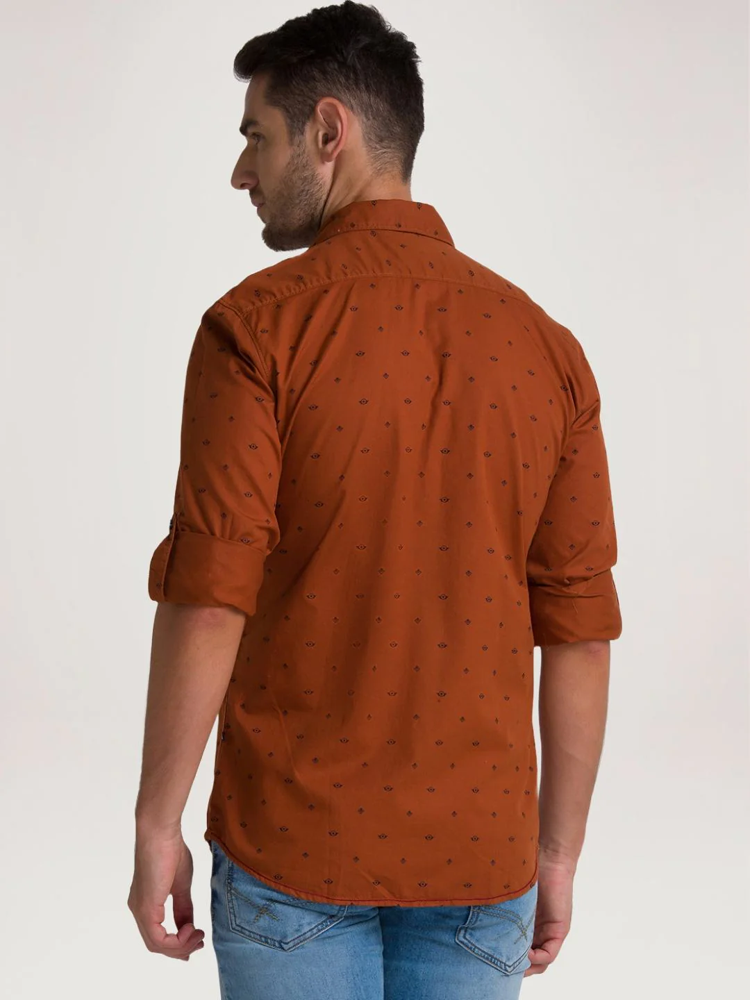 Men Fawn Slim Fit Print Cotton Full Sleeve Shirts - Image 3