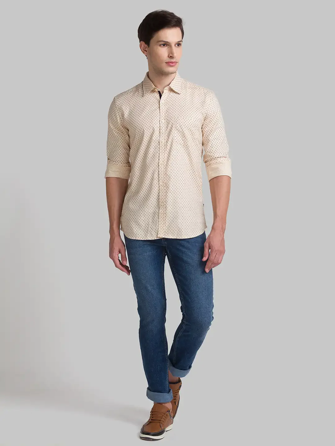 Men Fawn Slim Fit Print Cotton Full Sleeve Shirts - Image 5