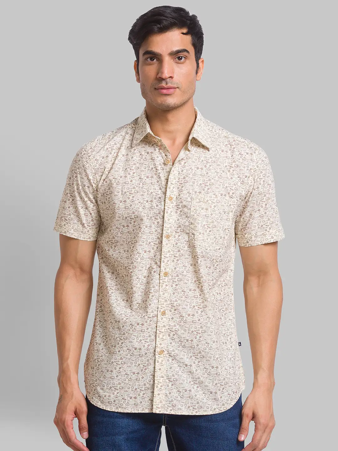 Men Fawn Slim Fit Print Cotton Half Sleeve Shirts