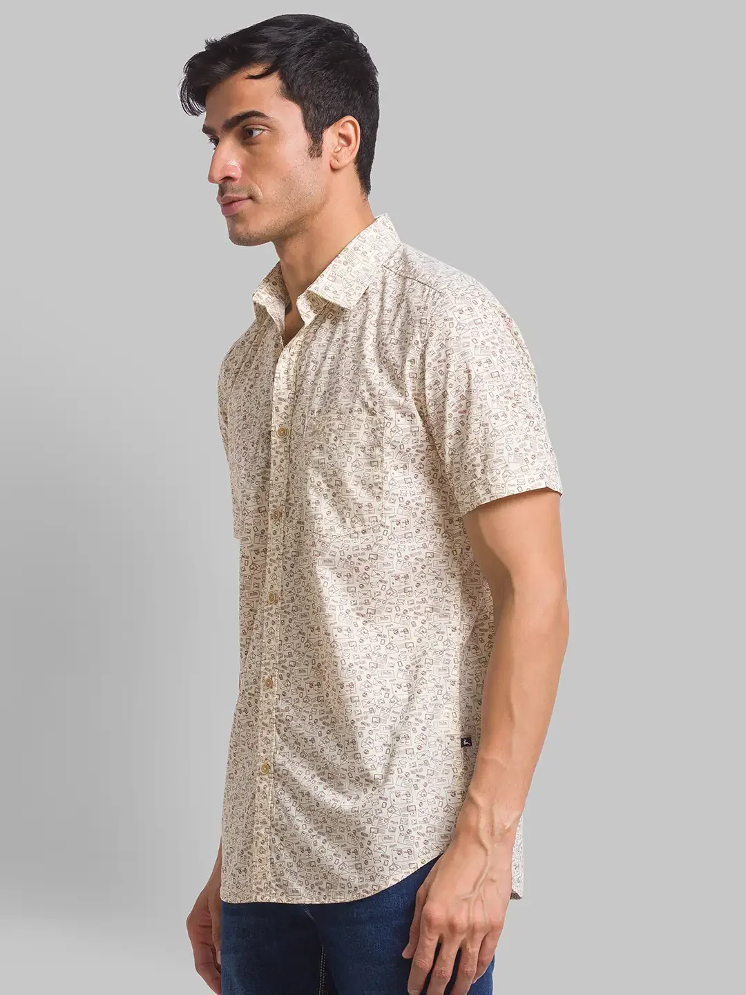 Men Fawn Slim Fit Print Cotton Half Sleeve Shirts - Image 3
