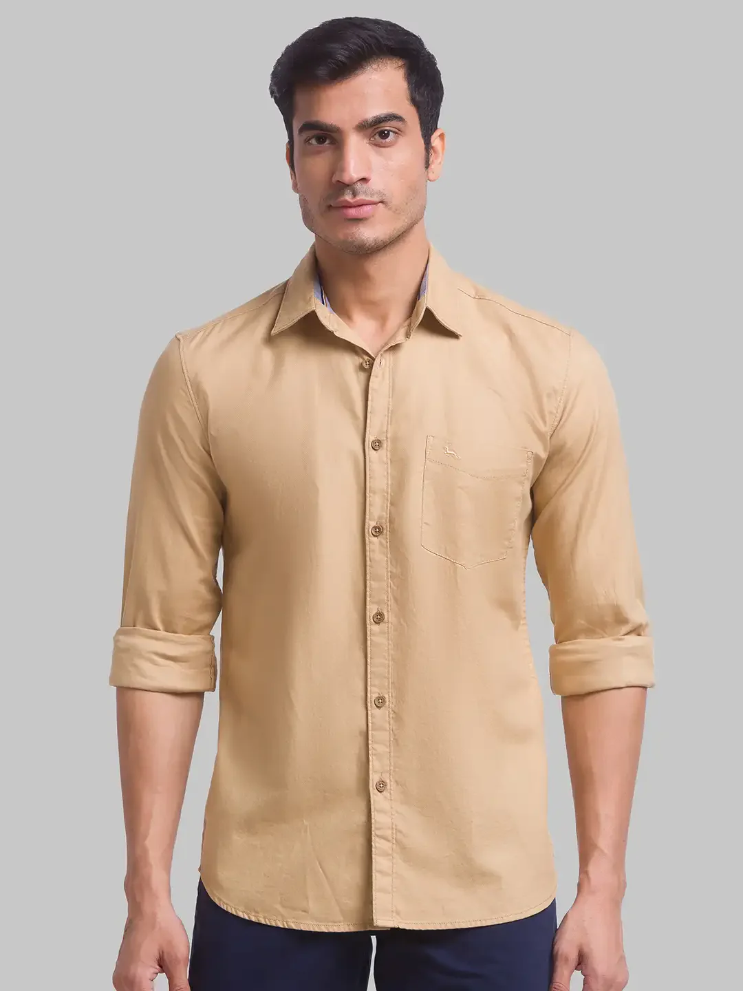 Men Fawn Slim Fit Solid Cotton Full Sleeve Shirts