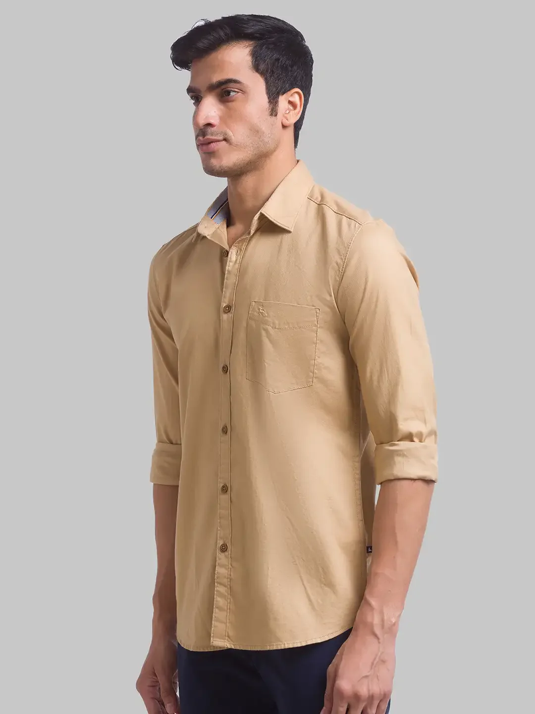 Men Fawn Slim Fit Solid Cotton Full Sleeve Shirts - Image 3