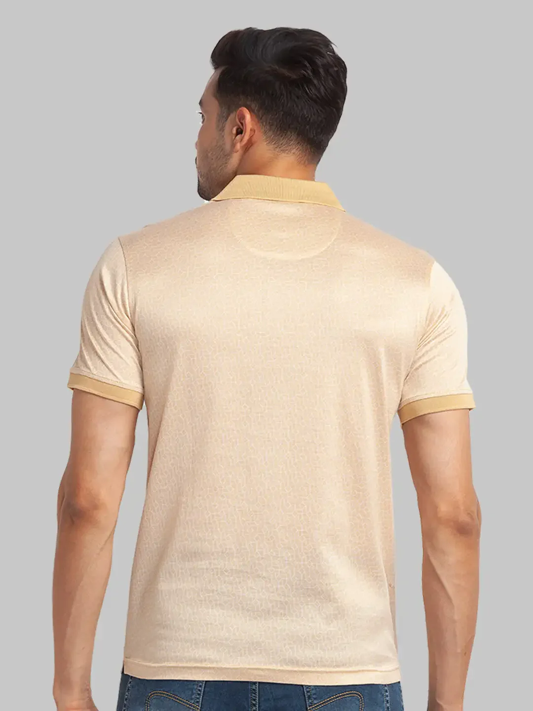 Men Fawn Slim Fit Solid Cotton Round Neck Collar Polo T-Shirt - Image 4