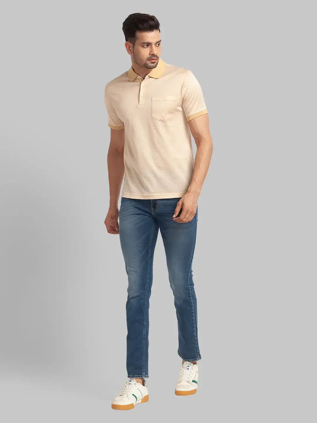Men Fawn Slim Fit Solid Cotton Round Neck Collar Polo T-Shirt - Image 5