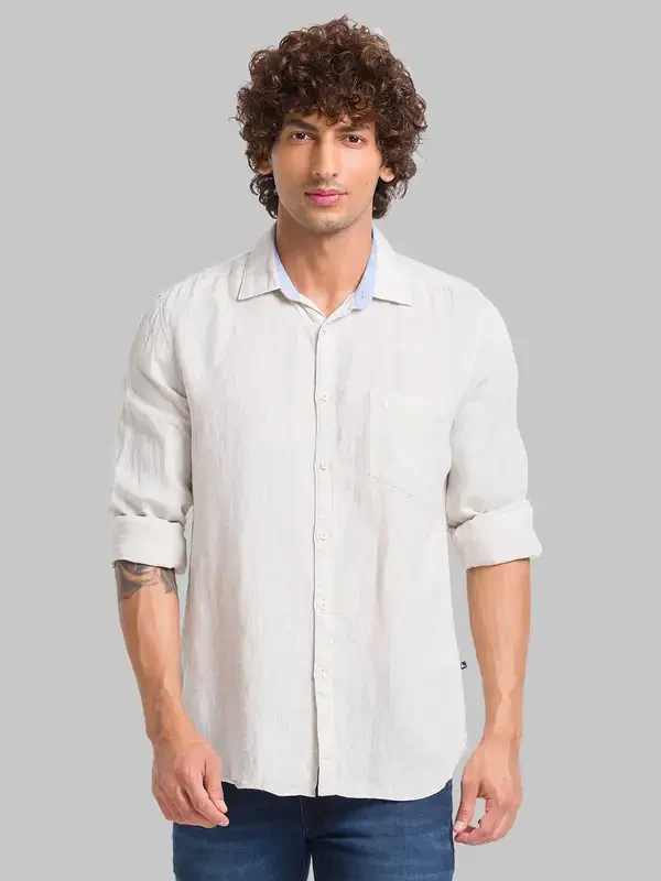 Men Fawn Slim Fit Solid Linen Full Sleeve Shirts