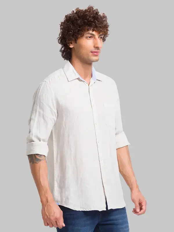 Men Fawn Slim Fit Solid Linen Full Sleeve Shirts - Image 2