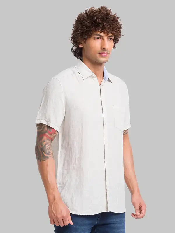 Men Fawn Slim Fit Solid Linen Half Sleeve Shirts - Image 2