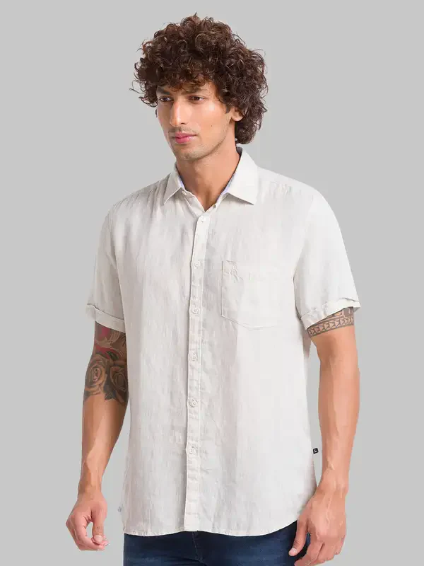 Men Fawn Slim Fit Solid Linen Half Sleeve Shirts - Image 3