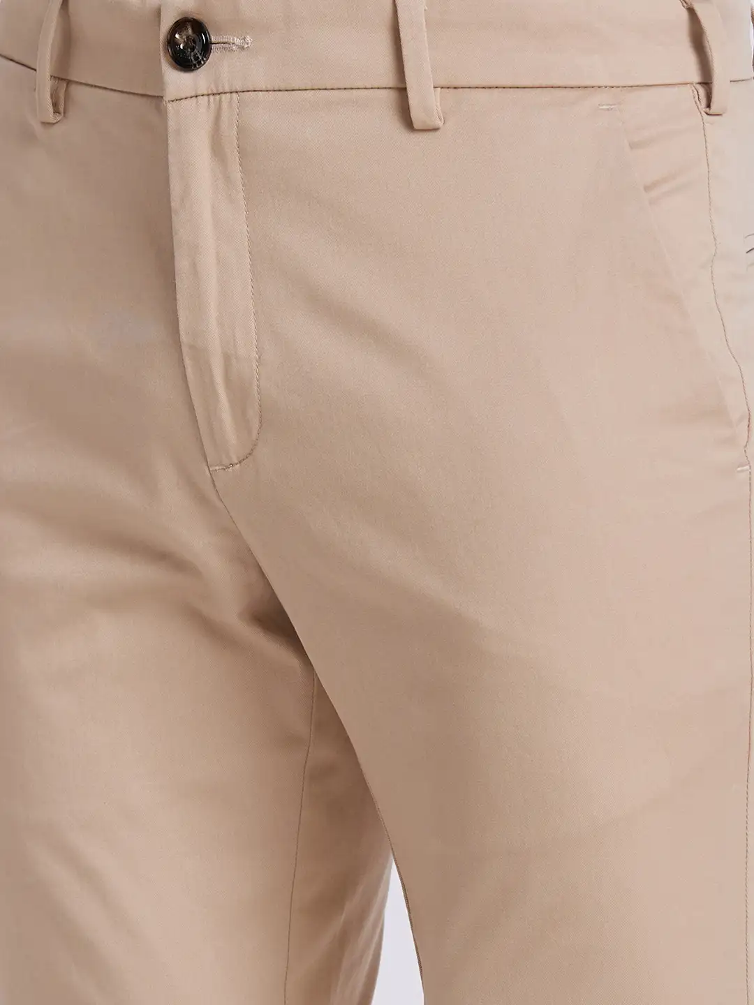 Men Fawn Slim Fit Solid Piece Dyed Cotton Blend Trouser - Image 6