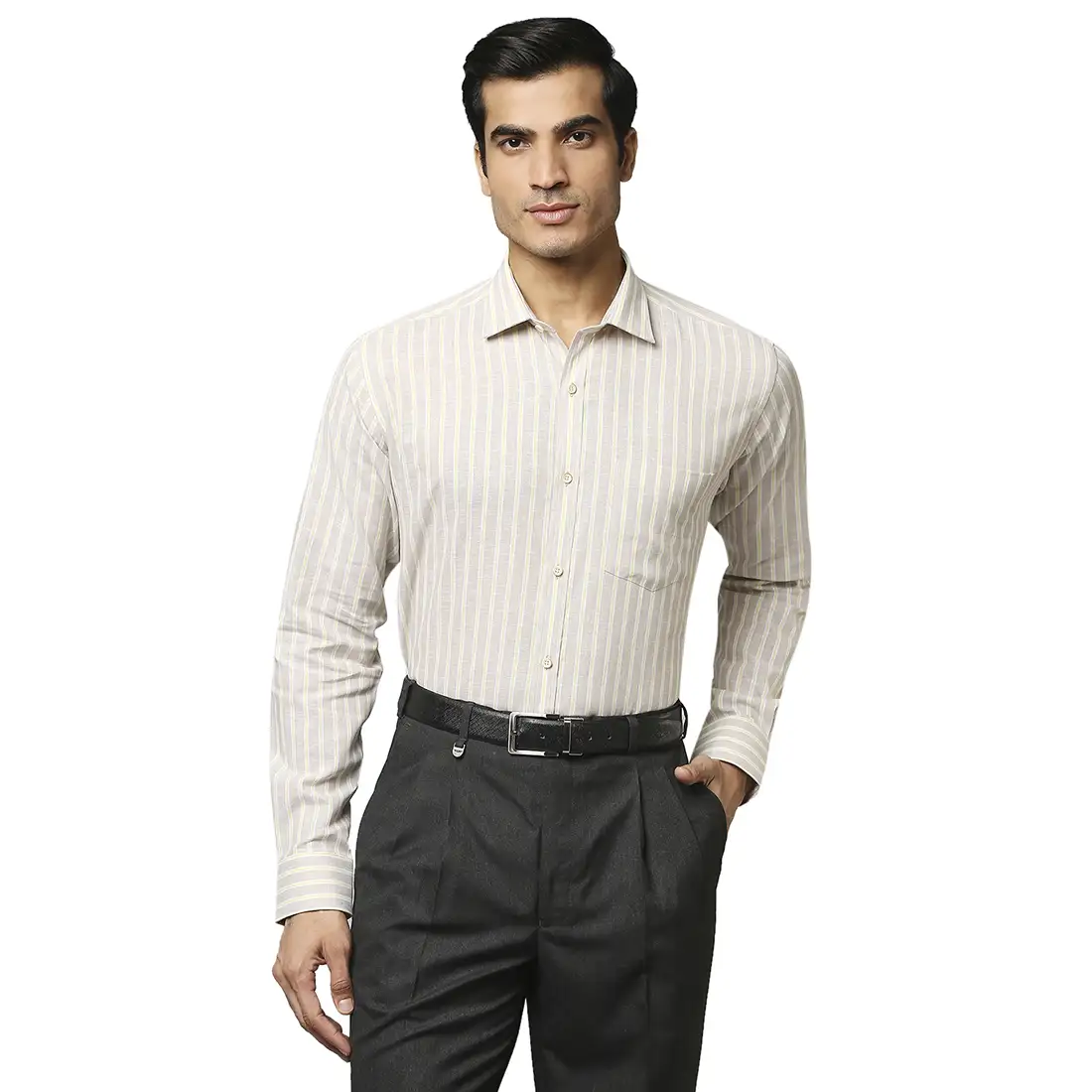 Men Fawn Slim Fit Stripe Cotton Blend Shirts