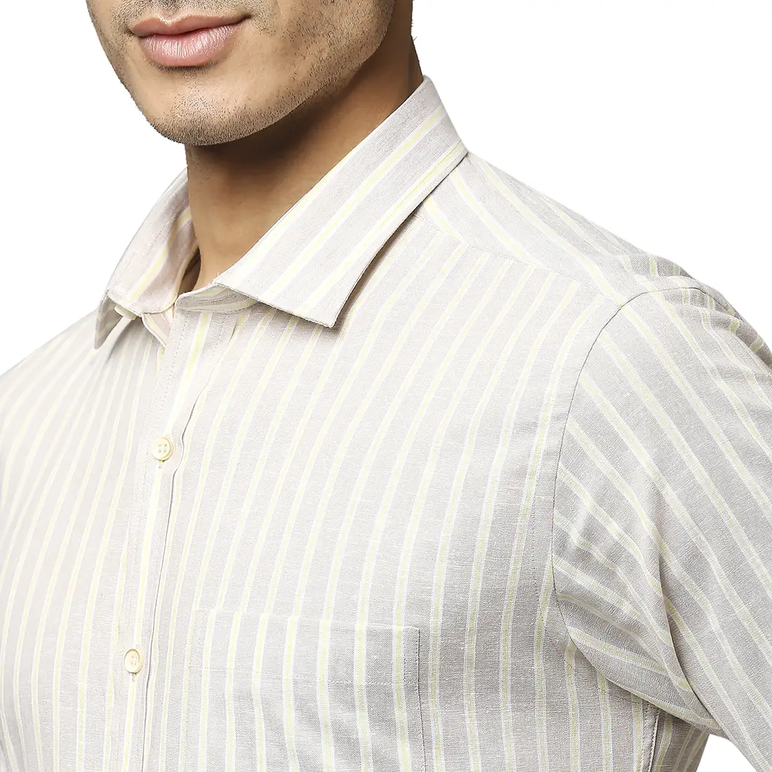 Men Fawn Slim Fit Stripe Cotton Blend Shirts - Image 6