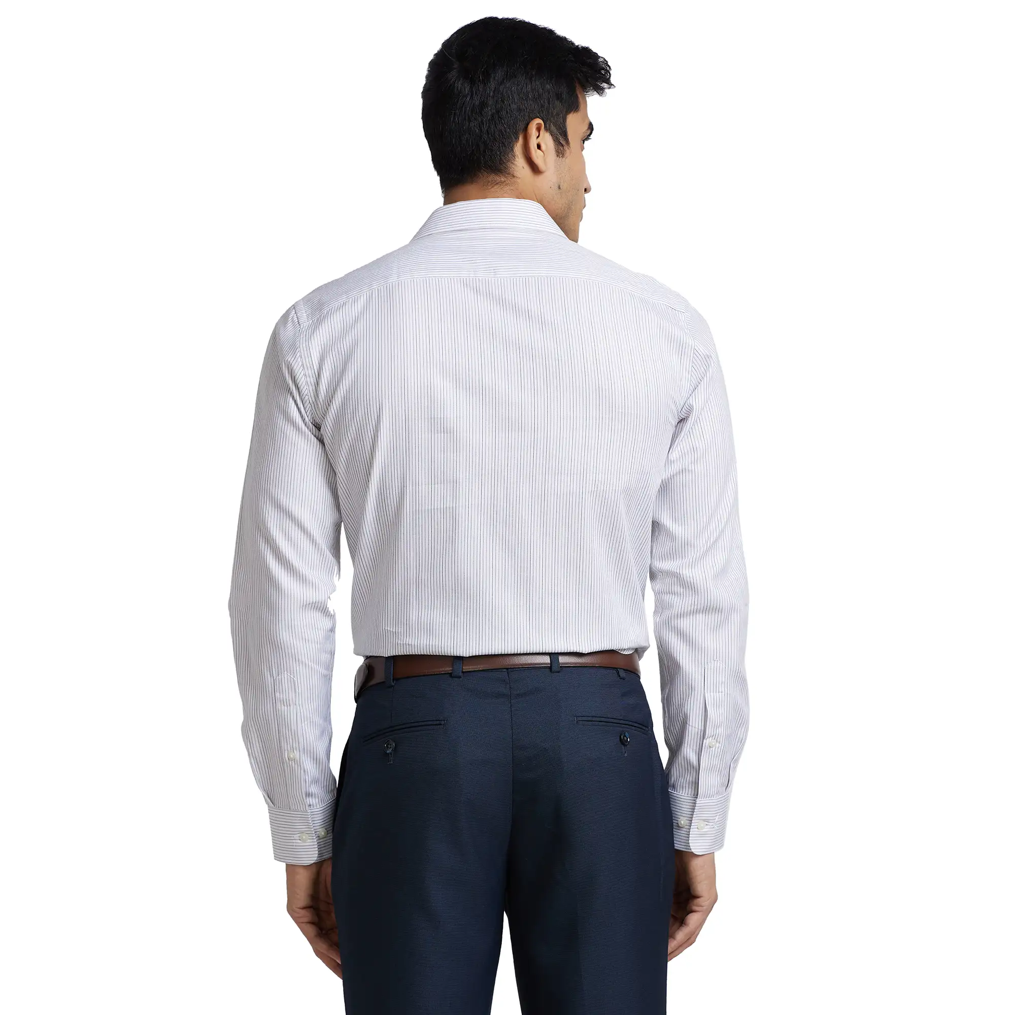 Park Avenue Men Brown Striped Slim Fit Cotton Formal Shirt - Image 4