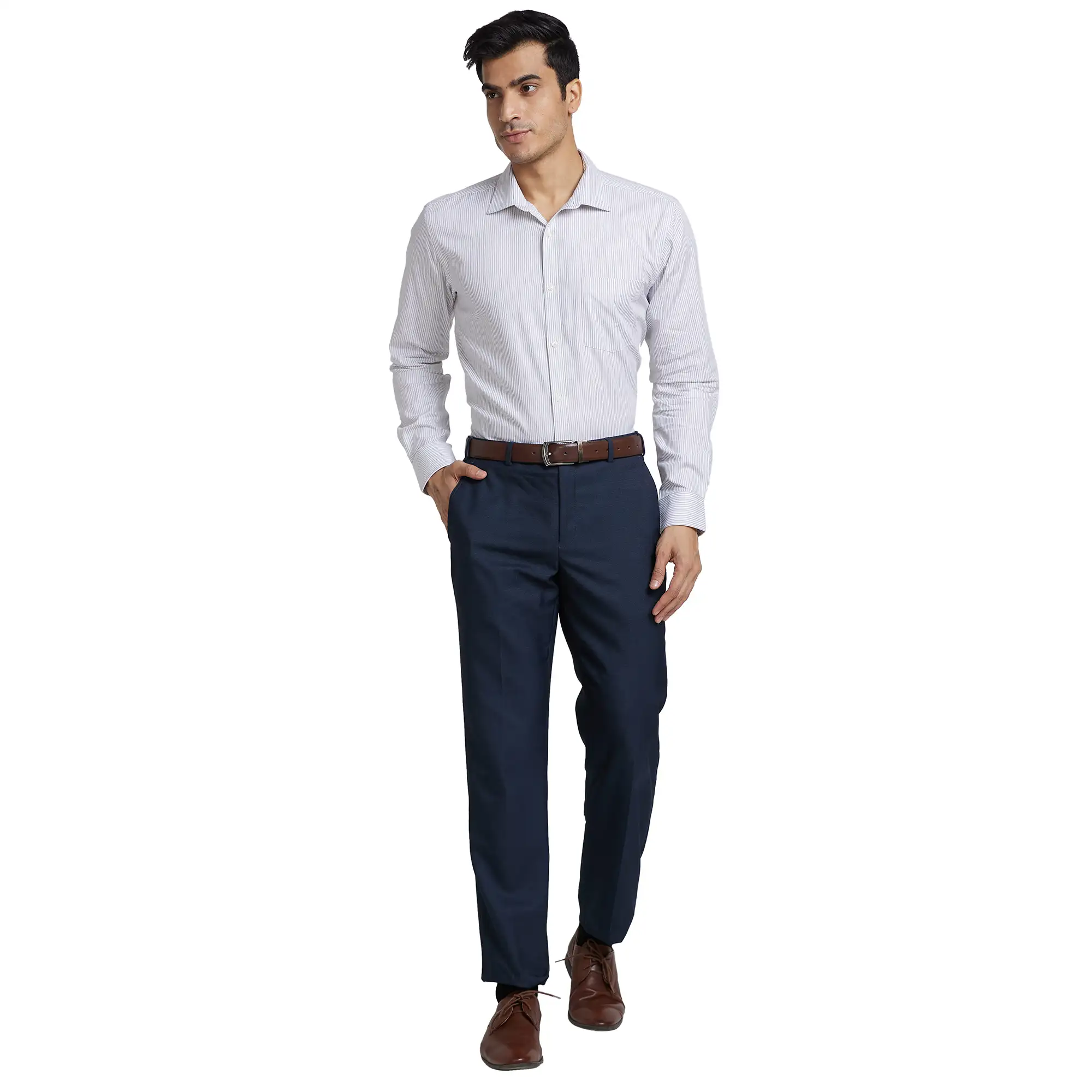 Park Avenue Men Brown Striped Slim Fit Cotton Formal Shirt - Image 5