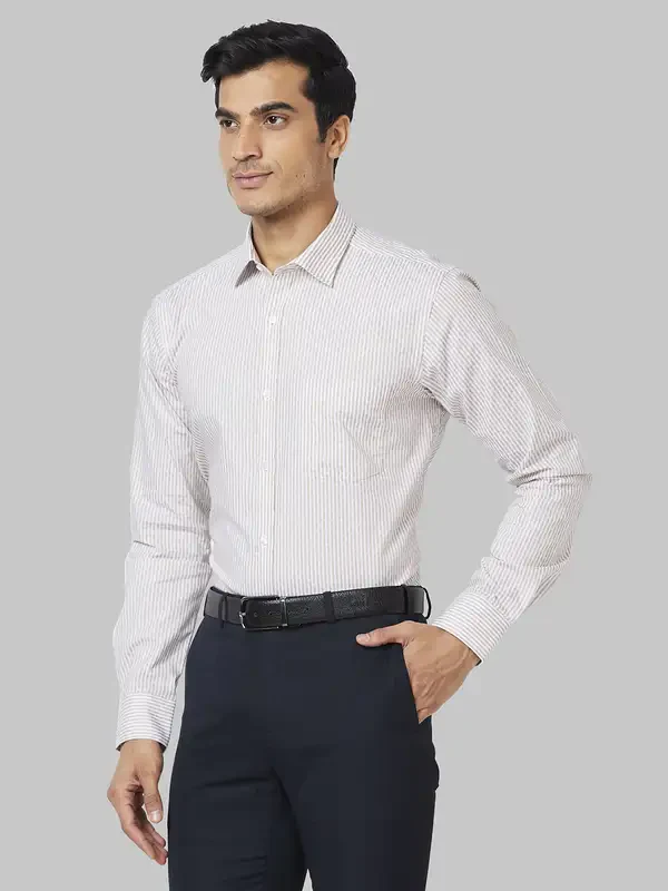Park Avenue Men Brown Striped Slim Fit Cotton Formal Shirt - Image 3