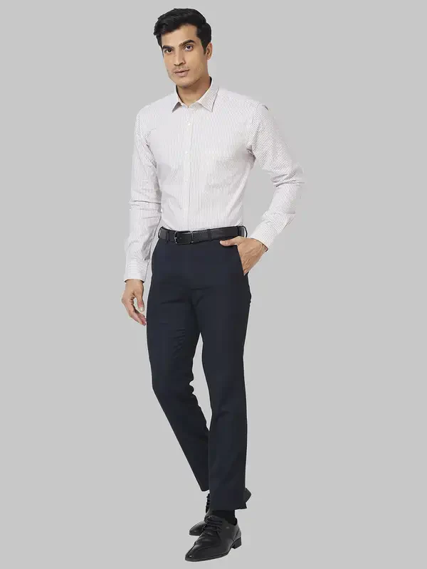 Park Avenue Men Brown Striped Slim Fit Cotton Formal Shirt - Image 5