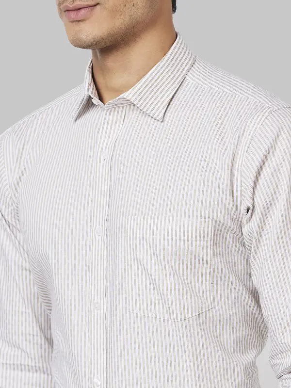 Park Avenue Men Brown Striped Slim Fit Cotton Formal Shirt - Image 6