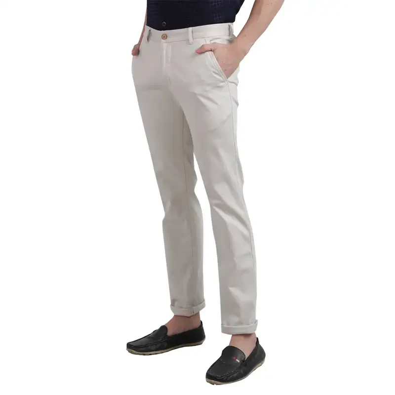 Men Fawn Slim Tapered Fit Solid Cotton Blend Trouser - Image 3