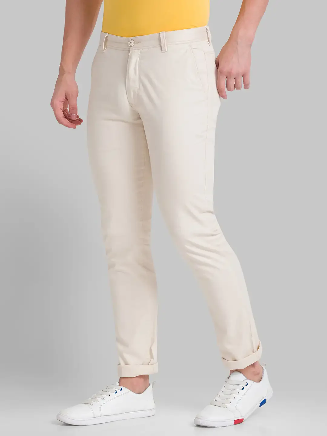 Men Fawn Slim Tapered Fit Solid Cotton Blend Trouser - Image 3