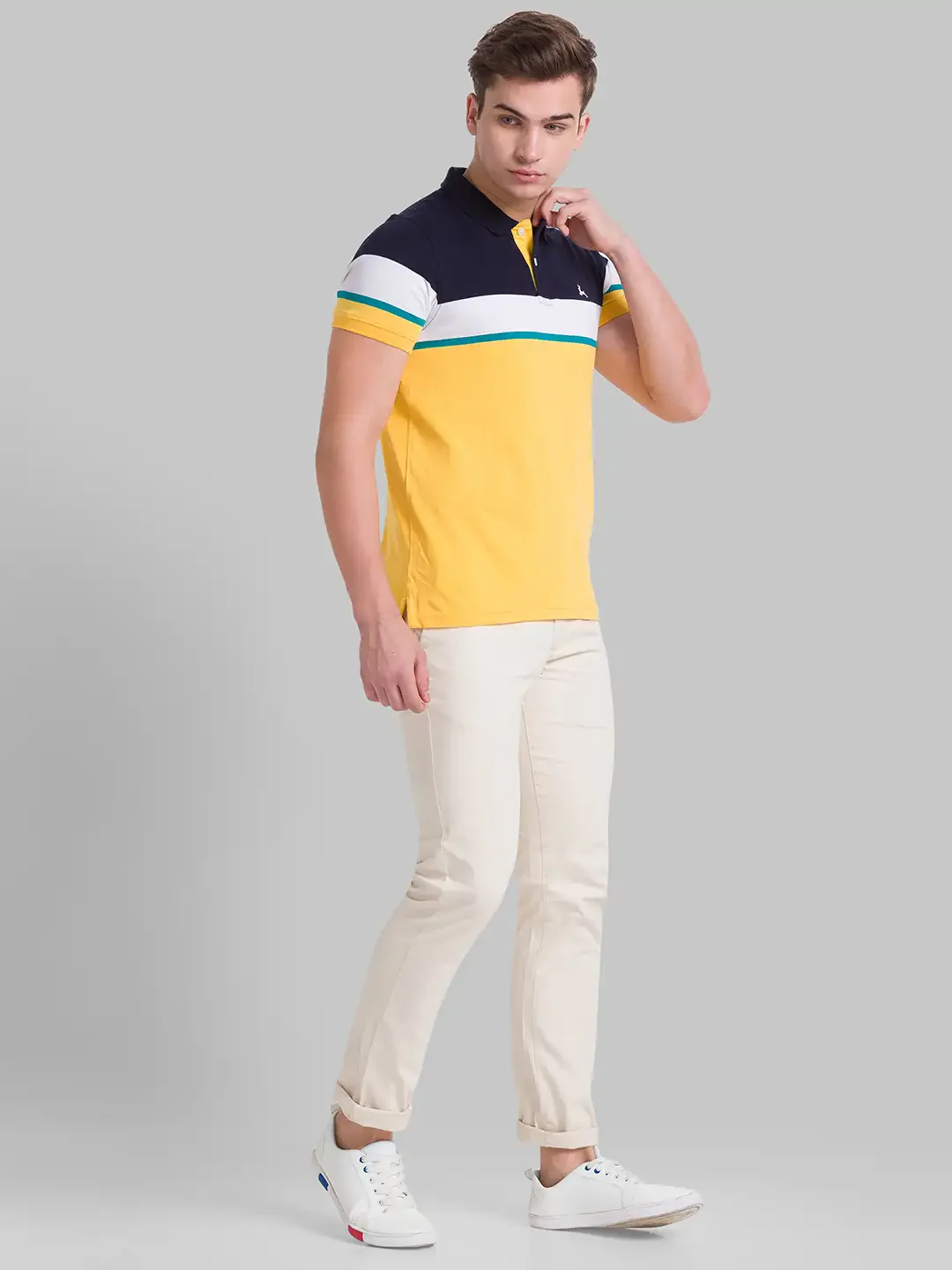 Men Fawn Slim Tapered Fit Solid Cotton Blend Trouser - Image 5