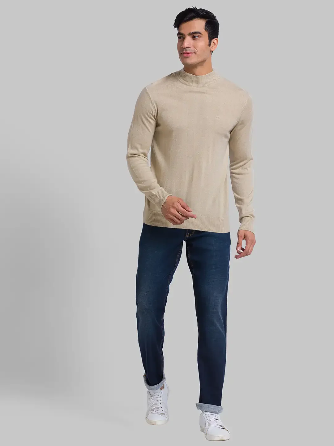 Men Fawn Solid Acrylic Wool Blend Full Sleeve Sweaters - Image 5