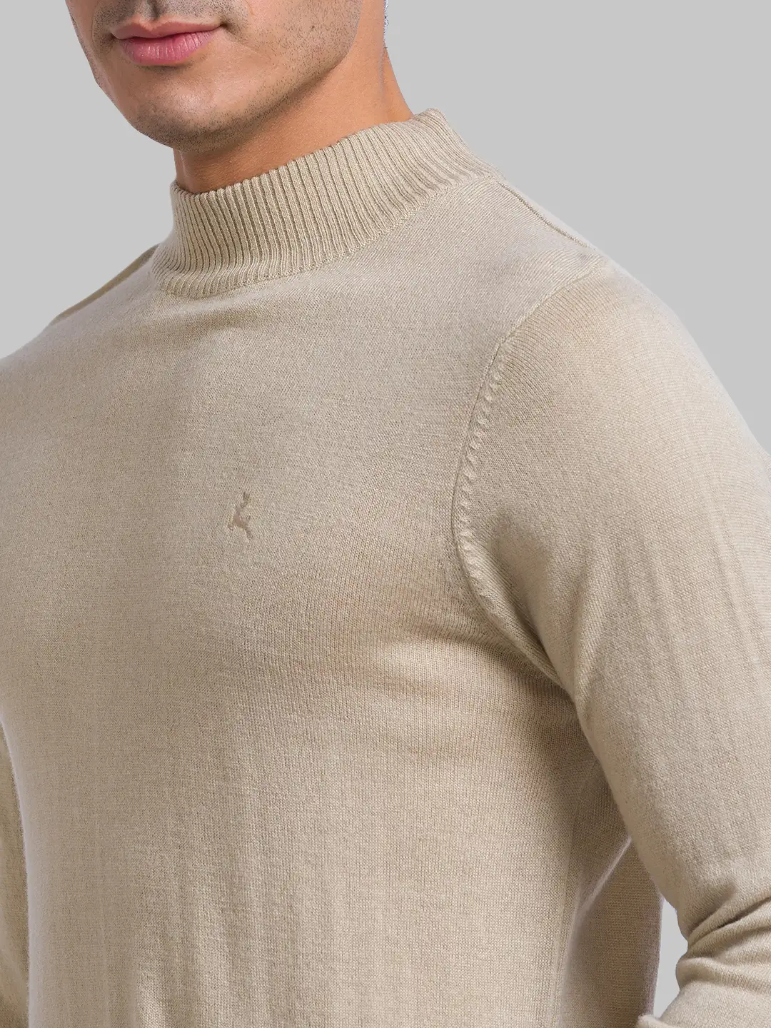 Men Fawn Solid Acrylic Wool Blend Full Sleeve Sweaters - Image 6