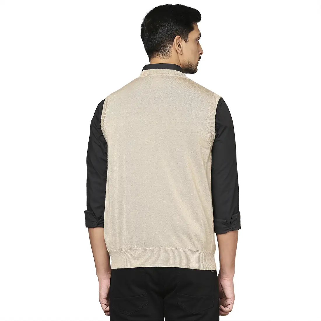 Men Fawn Solid Merino Wool V Neck Collar Sweaters - Image 4