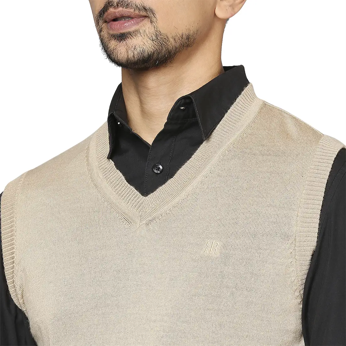 Men Fawn Solid Merino Wool V Neck Collar Sweaters - Image 6